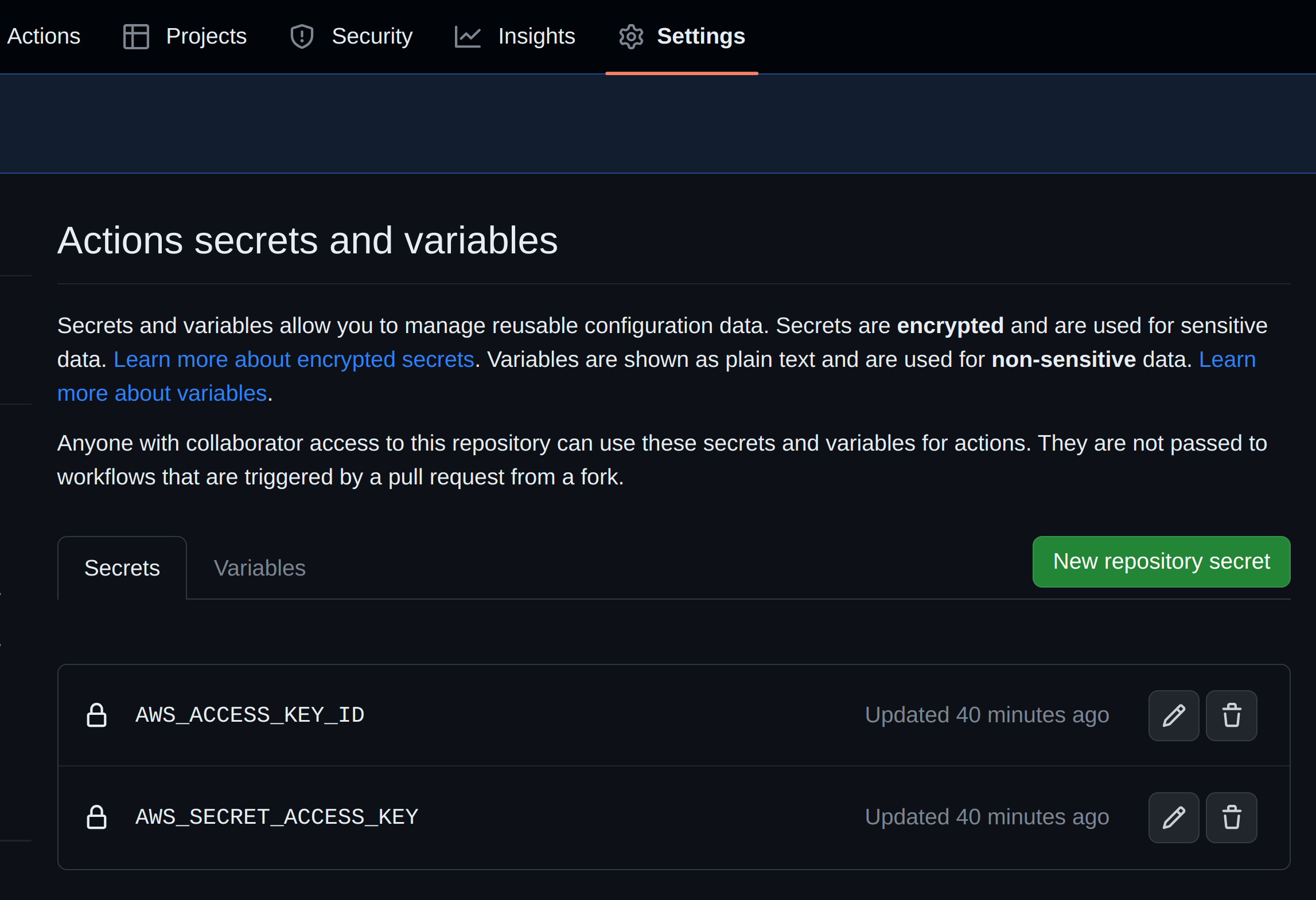 Configuring Github Repo Secrets